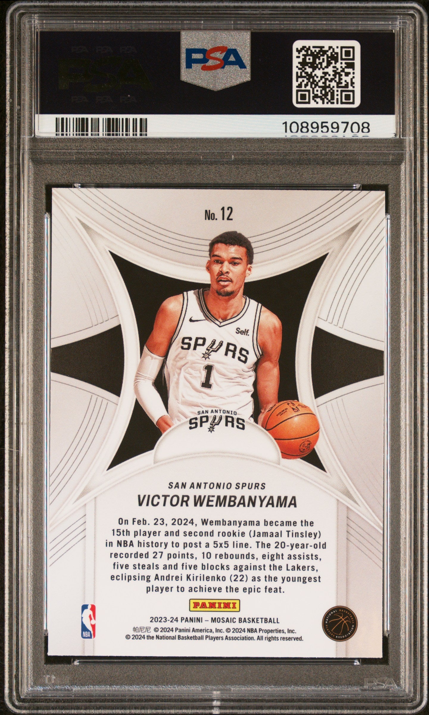 2023 Panini Mosaic Epic Performers #12 Victor Wembanyama PSA 10