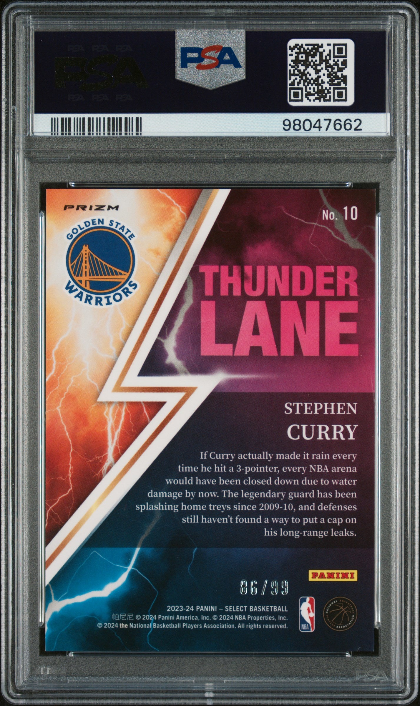 2023 Panini Select Thunder Lane #10 Stephen Curry Pink Cracked Ice /99 PSA 10
