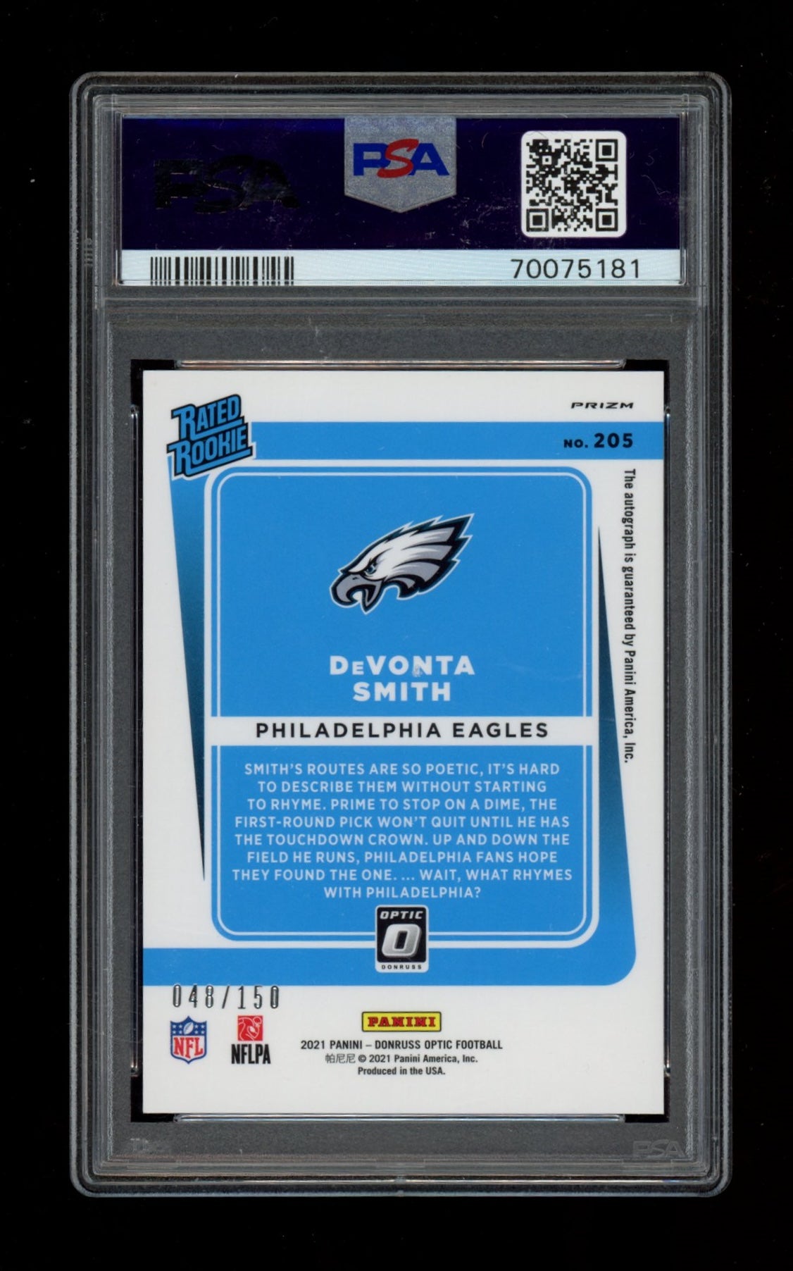 2021 Panini Donruss Optic #205 Devonta Smith Autograph PSA 9
