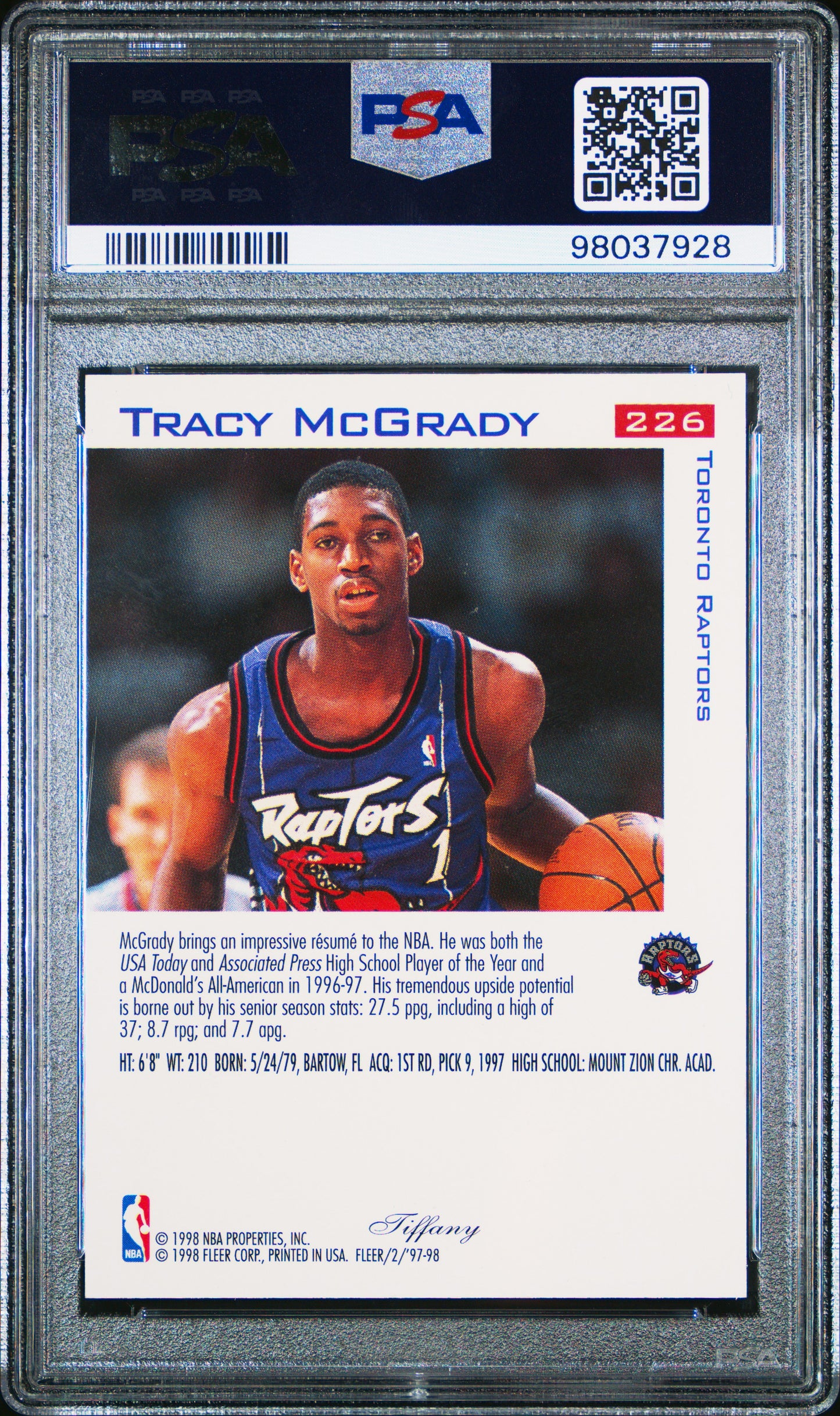 1997 Fleer #226 Tracy Mcgrady Tiffany PSA 8