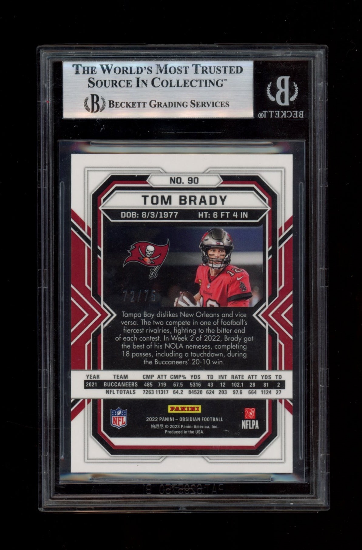 2022 Panini Obsidian Electric Etch Orange #90 Tom Brady BGS 9.0