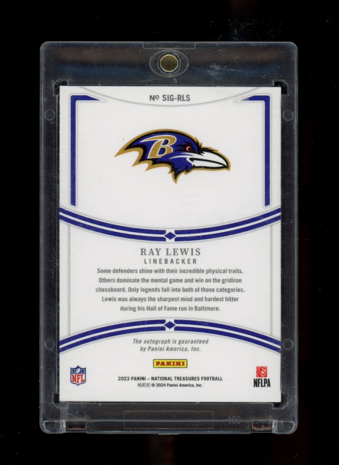 2023 Panini National Treasures #SIG-RLS Ray Lewis Signatures Holo Gold #/10