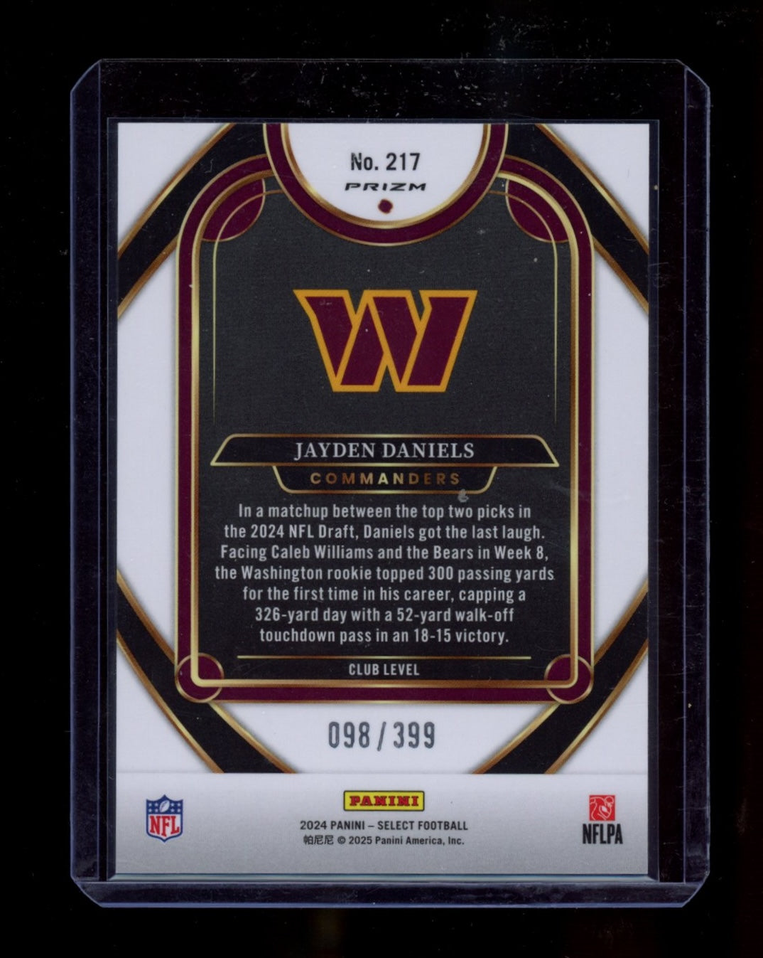 2024 Panini Select #217 Jayden Daniels Orange Prizm Shock #/399