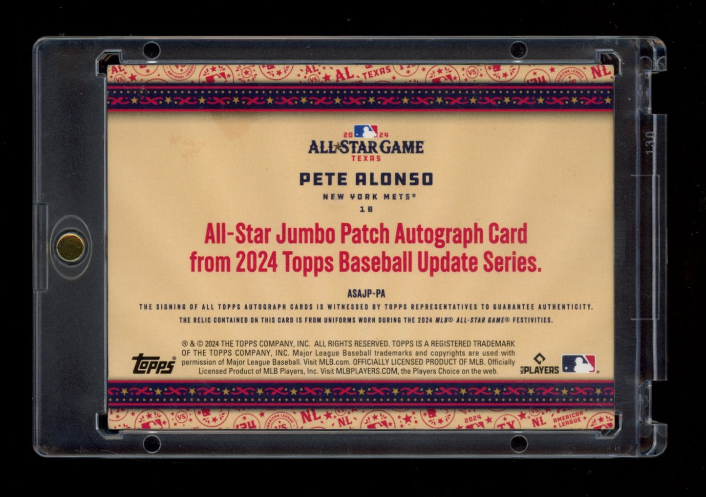 2024 Topps Update #ASAJP-PA Pete Alonso All-Star Autographed Jumbo Patch #/10