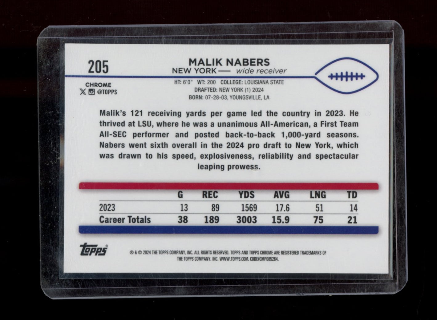 2024 Topps Chrome Sapphire Edition #205 Malik Nabers Gold Sapphire #/50