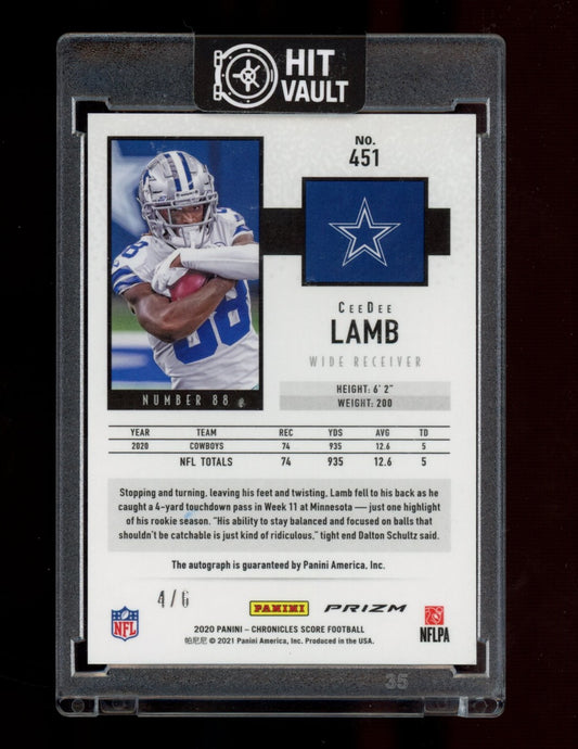 2020 Panini Chronicles #451 CeeDee Lamb 2020 Score Update RC Sig End Zone #/6