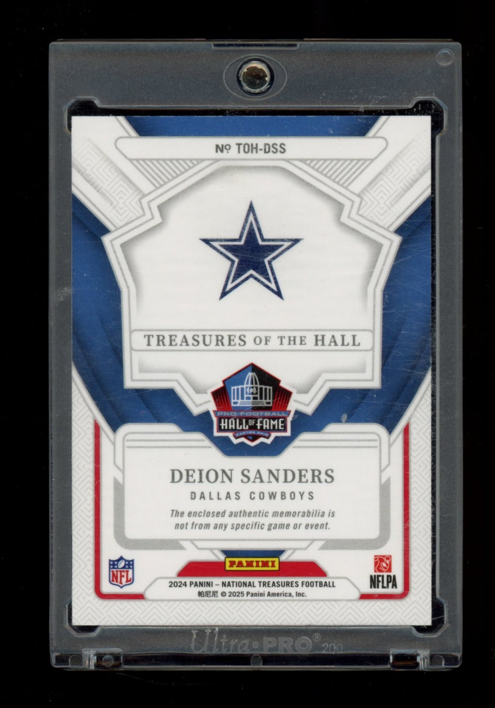 2023 Panini National Treasures #TOH-DSA Deion Sanders Treasures of the Hall #/25