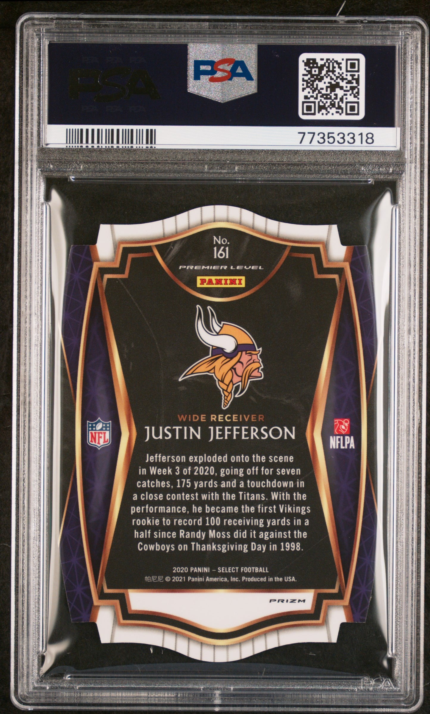 2020 Panini Select #161 Justin Jefferson Die-Cut Neon Green Prizm PSA 9
