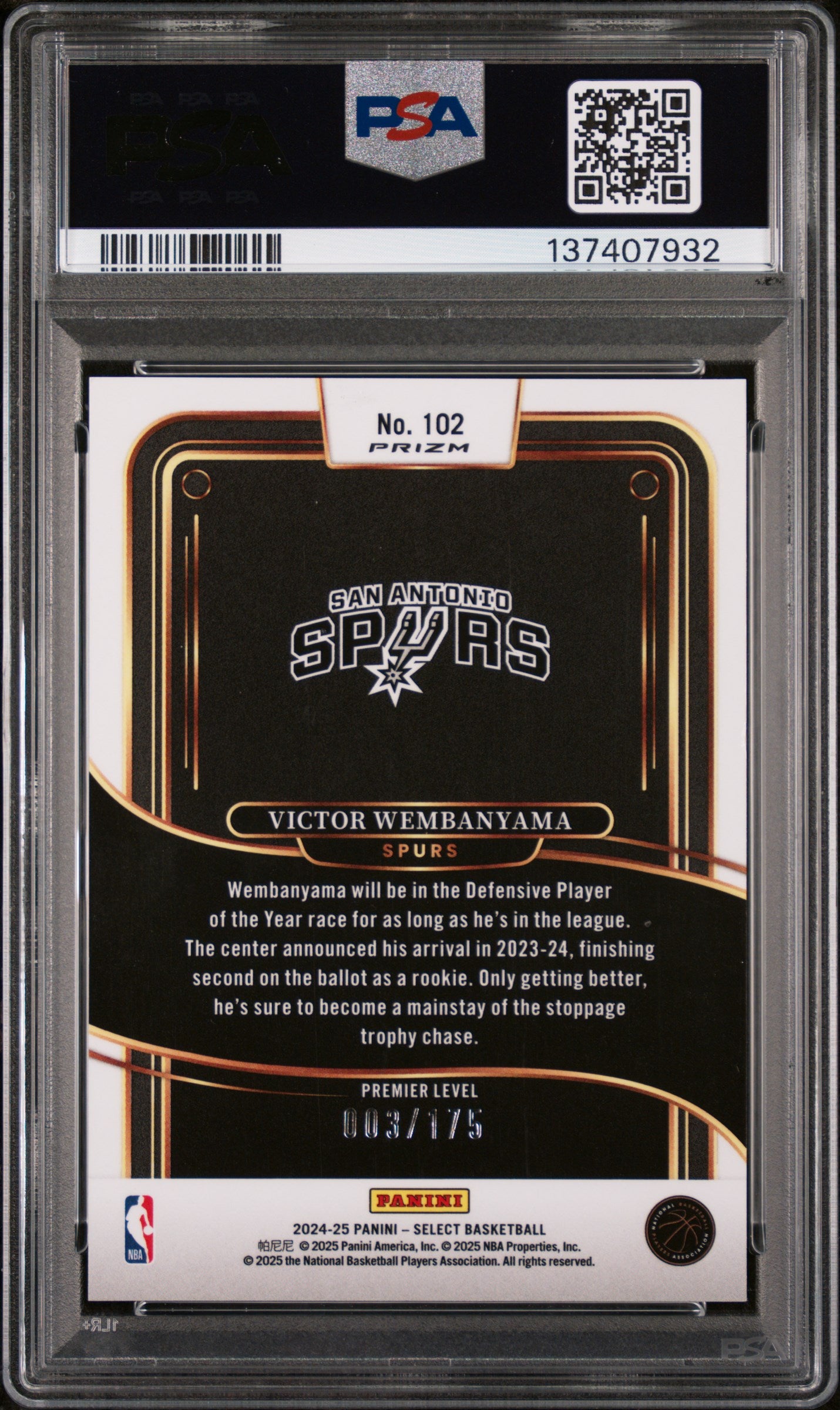 2024 Panini Select #102 Victor Wembanyama Maroon Prizm PSA 9