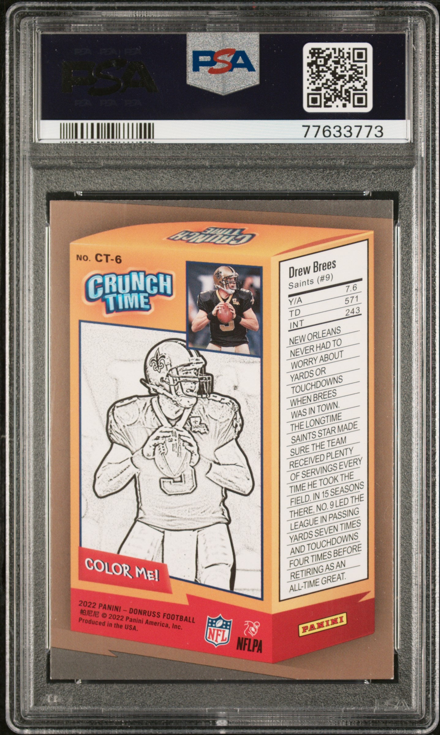 2022 Panini Donruss Crunch Time #CT6 Drew Brees Crunch Time PSA 9