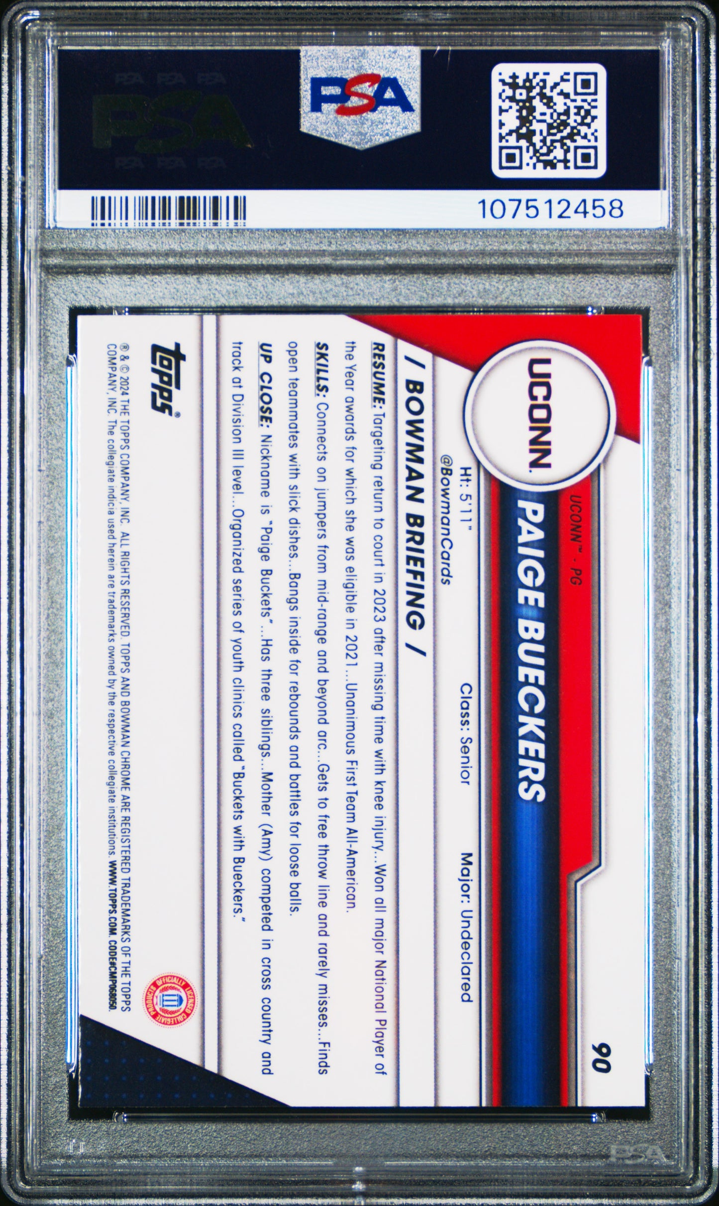 2023 Bowman University Chrome #90 Paige Bueckers PSA 10