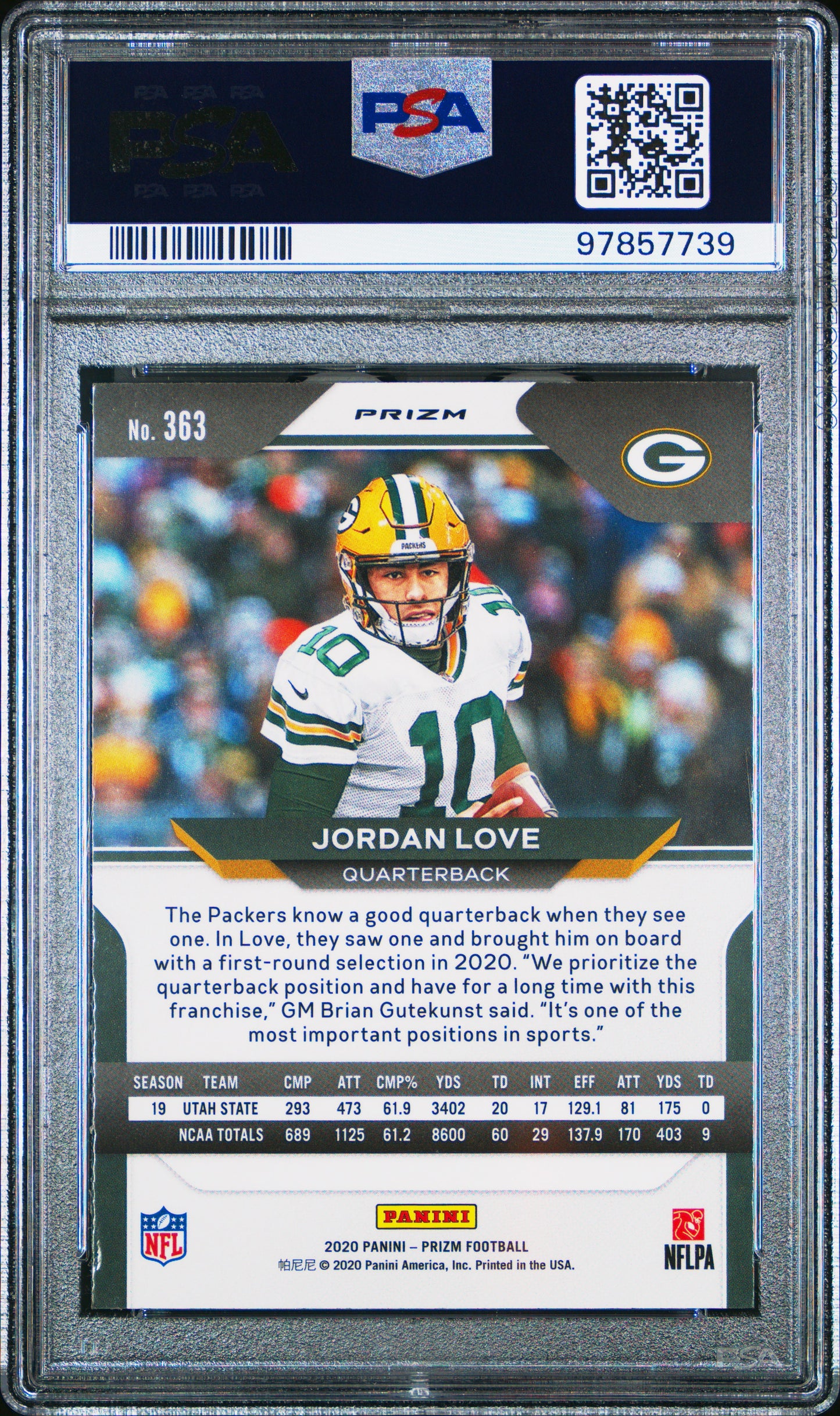 2020 Panini Prizm #363 Jordan Love Red Ice PSA 9