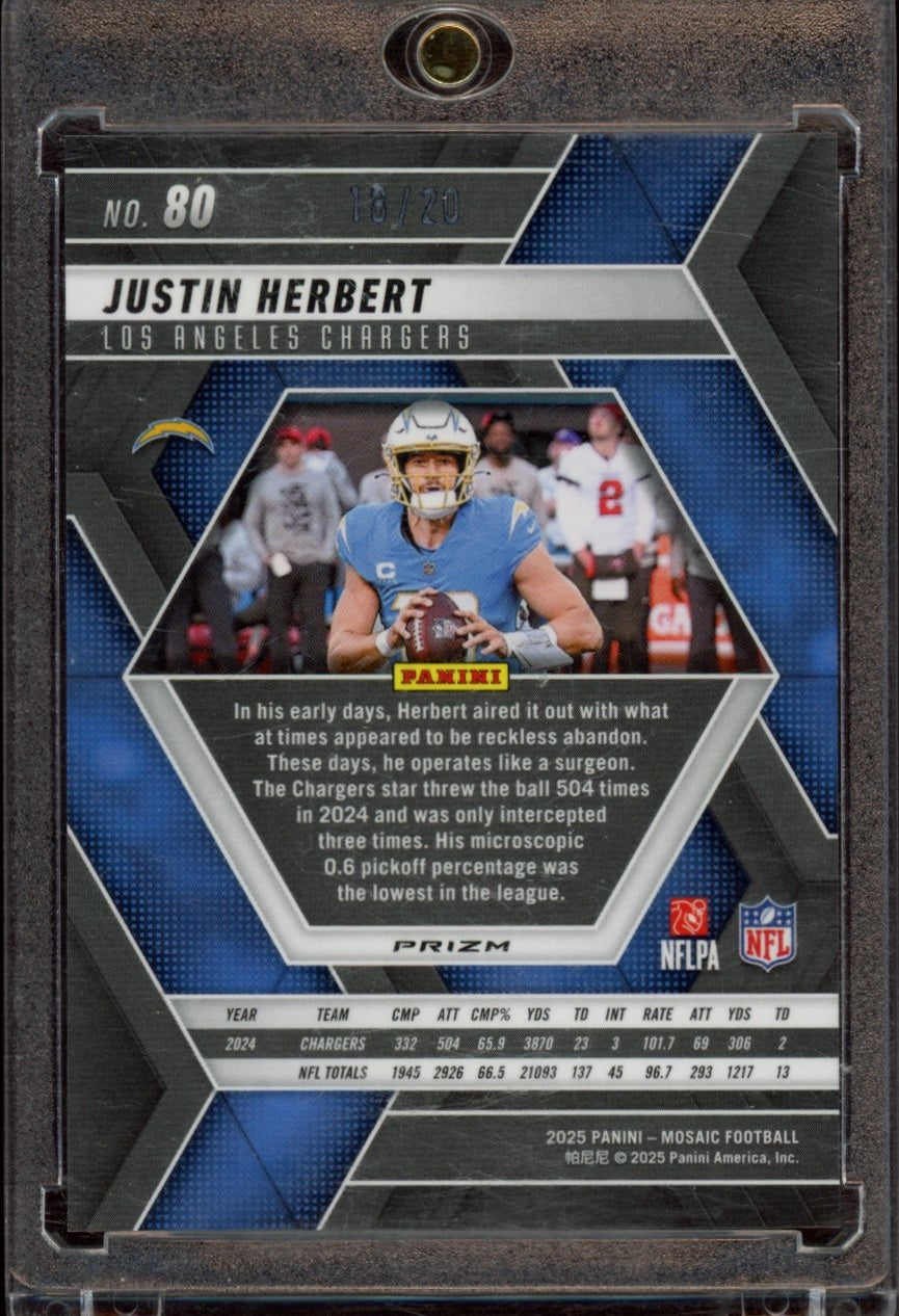 2025 Panini Mosaic #80 Justin Herbert Mosaic No Huddle Pink #/20