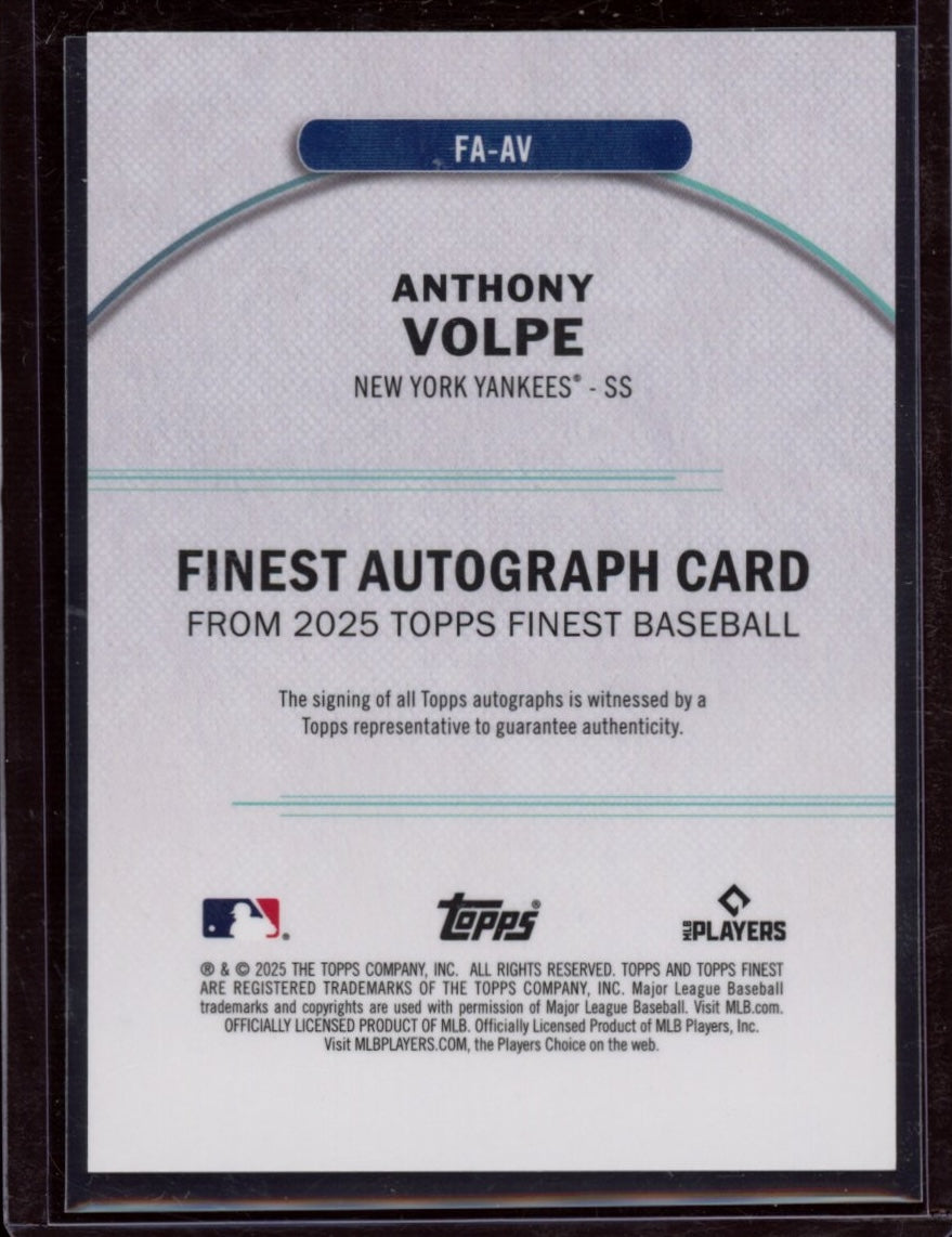 2023 Finest #FA-AV Anthony Volpe Finest Autographs Blue Refractor #/150