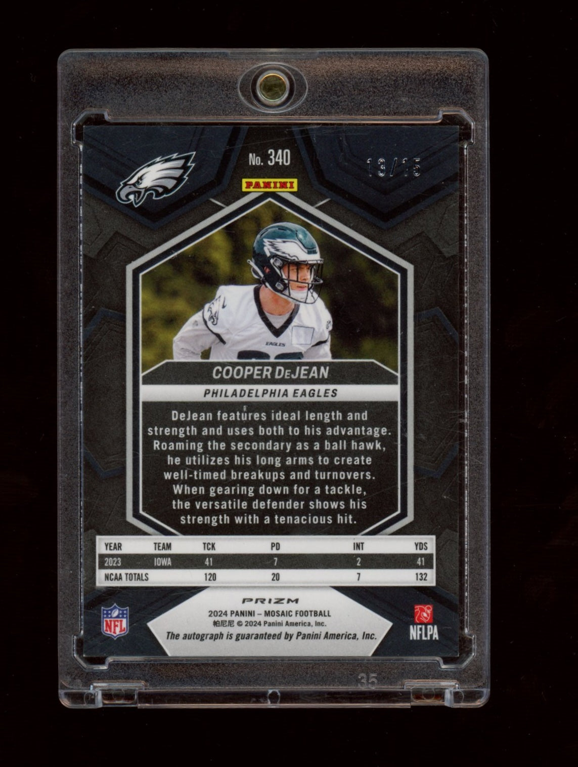 2024 Panini Mosaic #340 Cooper DeJean RC Auto Mosaic Green Swirl #/15