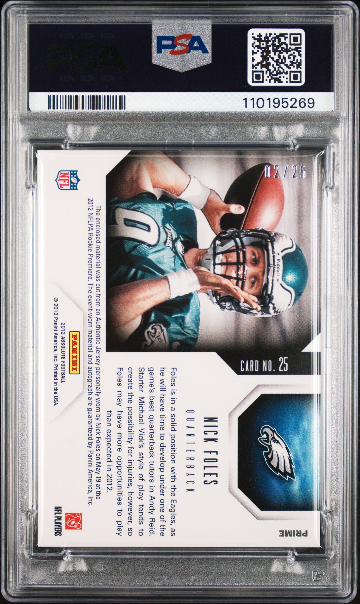 2012 Panini Absolute Star Gazing Mat #25 Nick Foles RPA /25 PSA 8