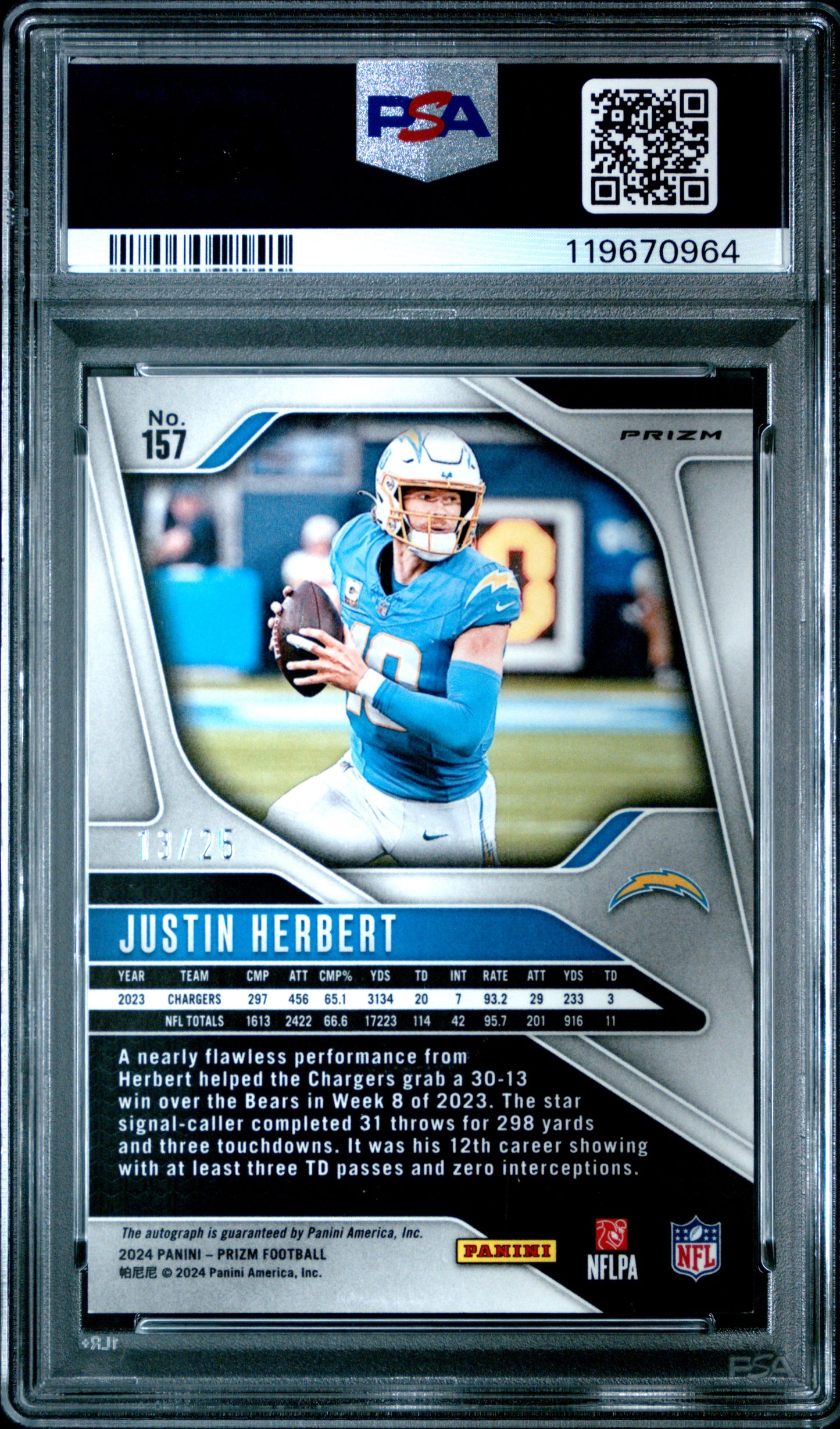 2024 Panini Prizm #157 Justin Herbert Autograph-Choice /25 PSA 9