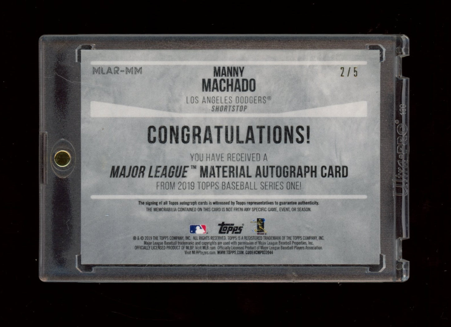 2019 Topps #MLAR-MM Manny Machado Major League Material Auto Red /5