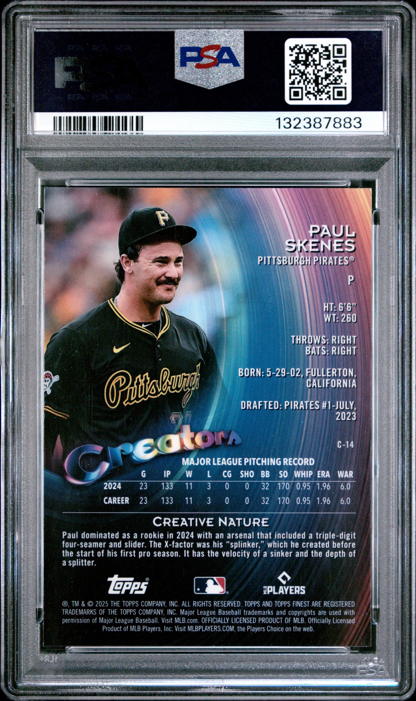 2025 Topps Finest Creators #C14 Paul Skenes Creators-Green Refractor PSA 10