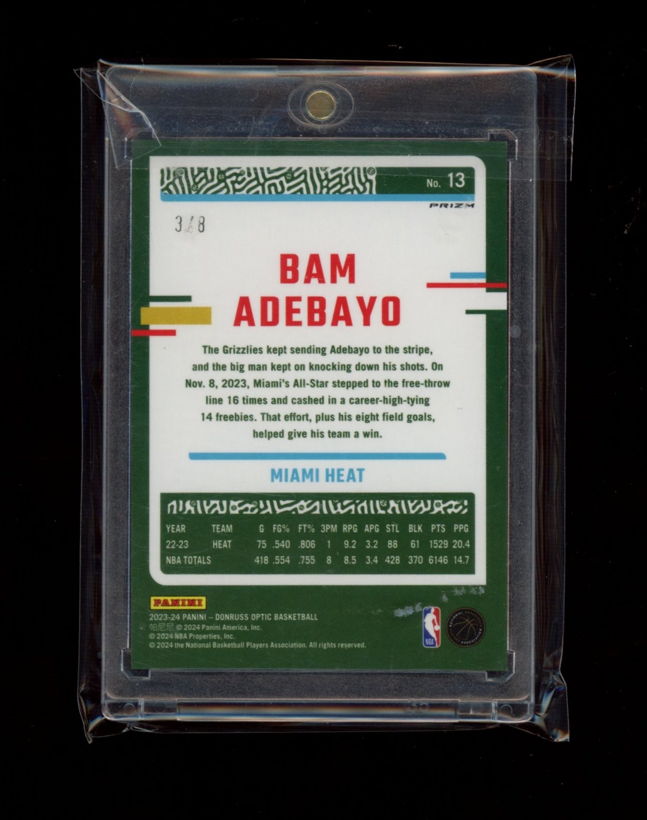 2020-21 Donruss Optic #52 Bam Adebayo Choice Black Gold #/8