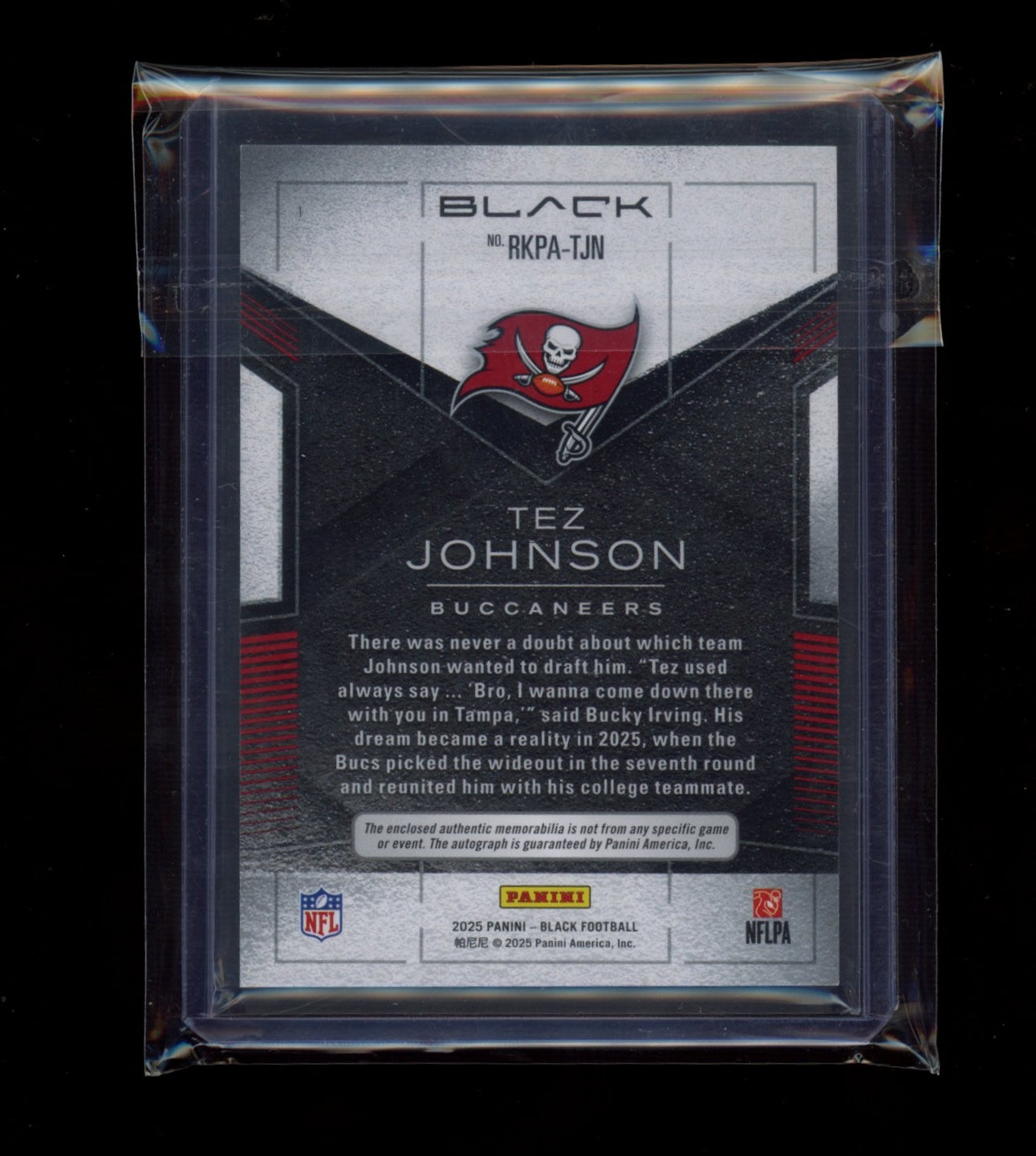 2025 Panini Black #RKPA-TJN Tez Johnson Rookie Patch Autographs Emerald #/25