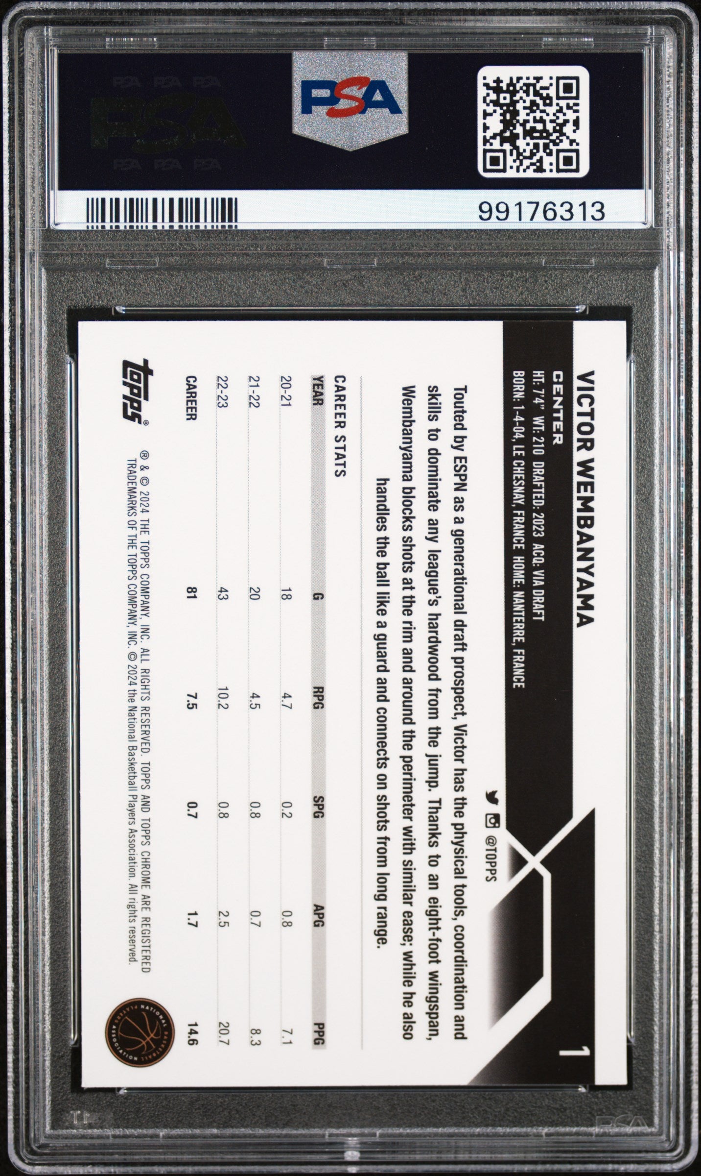 2023 Topps Chrome #1 Victor Wembanyama PSA 8