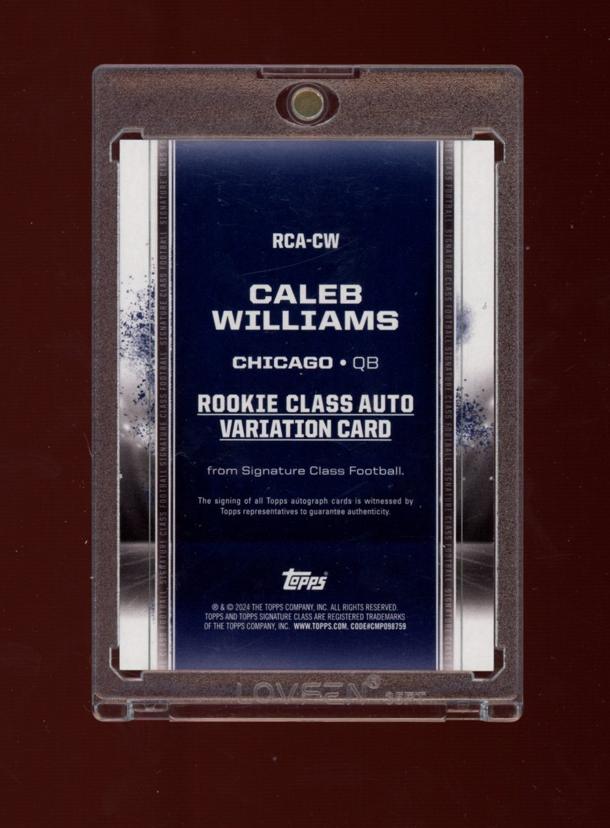2024 Topps Signature Class #RCA-CW Caleb Williams RC Auto Variation Purple #/100