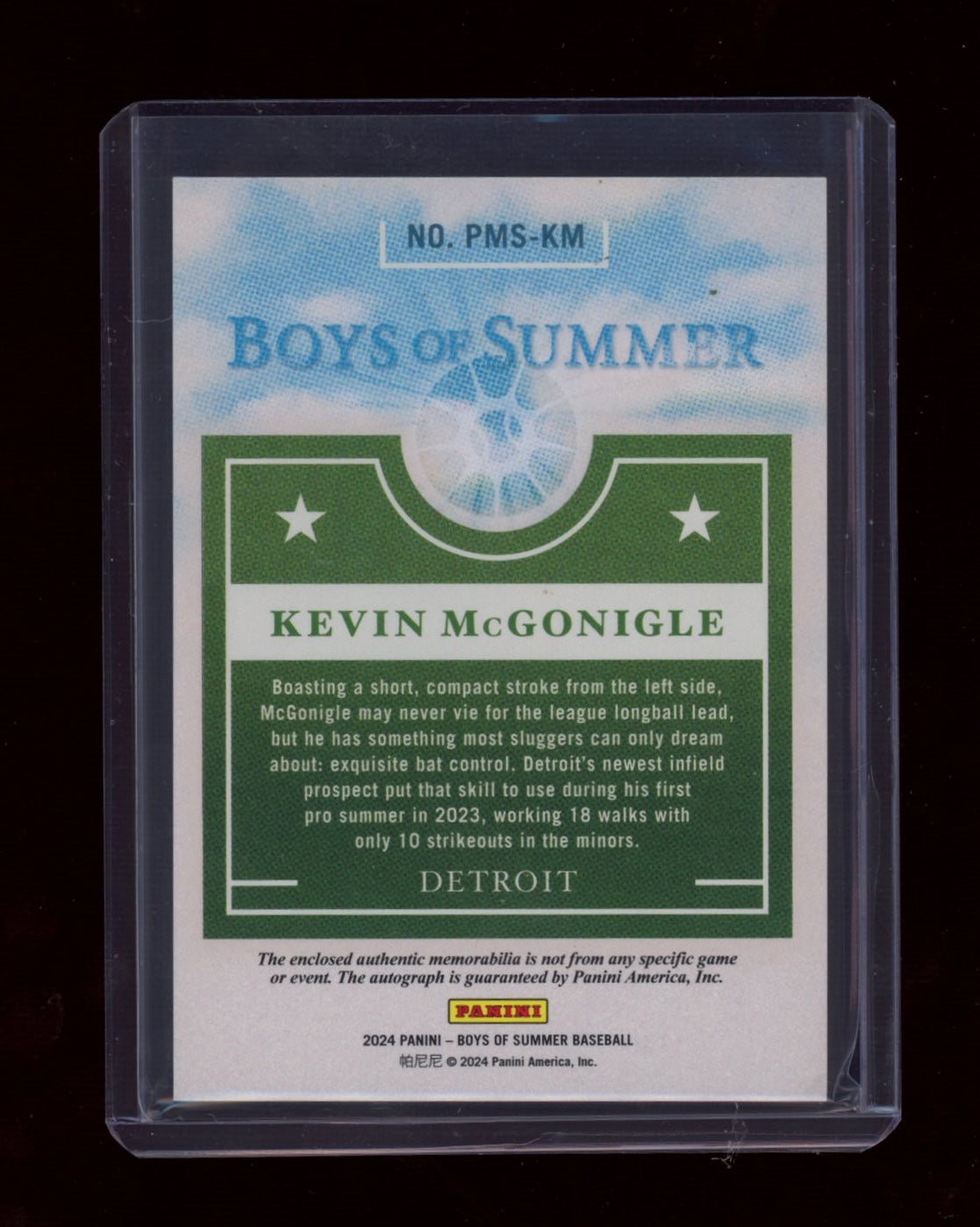 2024 Panini Boys of Summer #PMS-KM Kevin McGonigle Material auto #/99