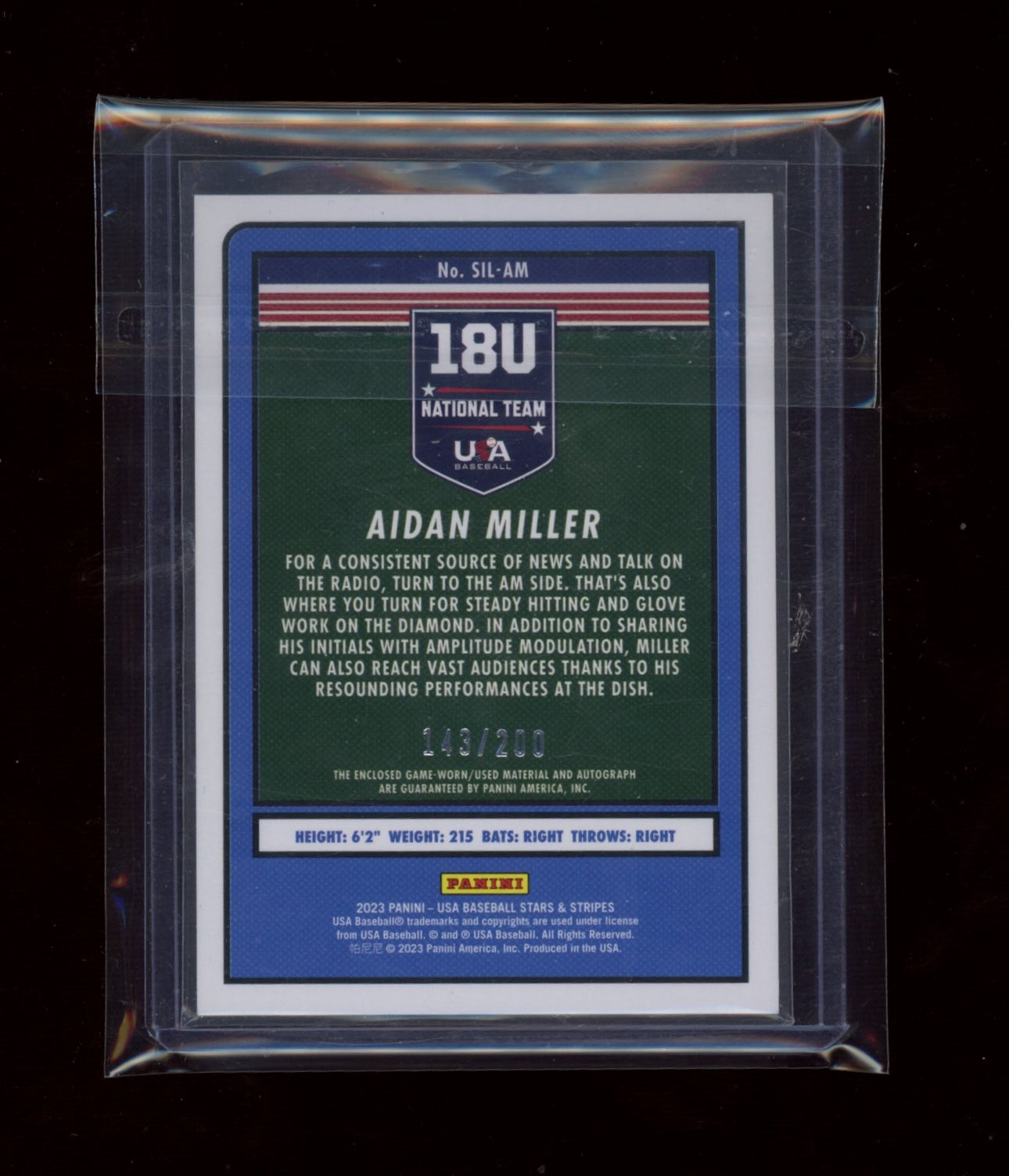2023 Panini Stars & Stripes #SIL-AM Aidan Miller USA Patch Auto #/200