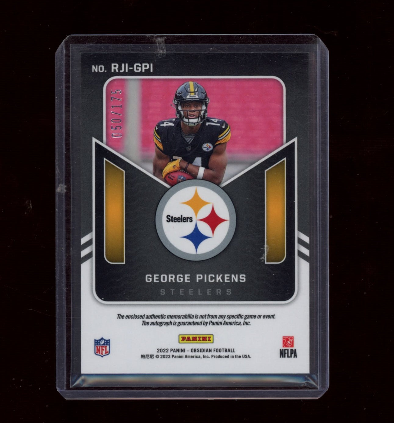 2022 Panini Obsidian #RJI-GPI George Pickens Rookie Jersey Ink #/175