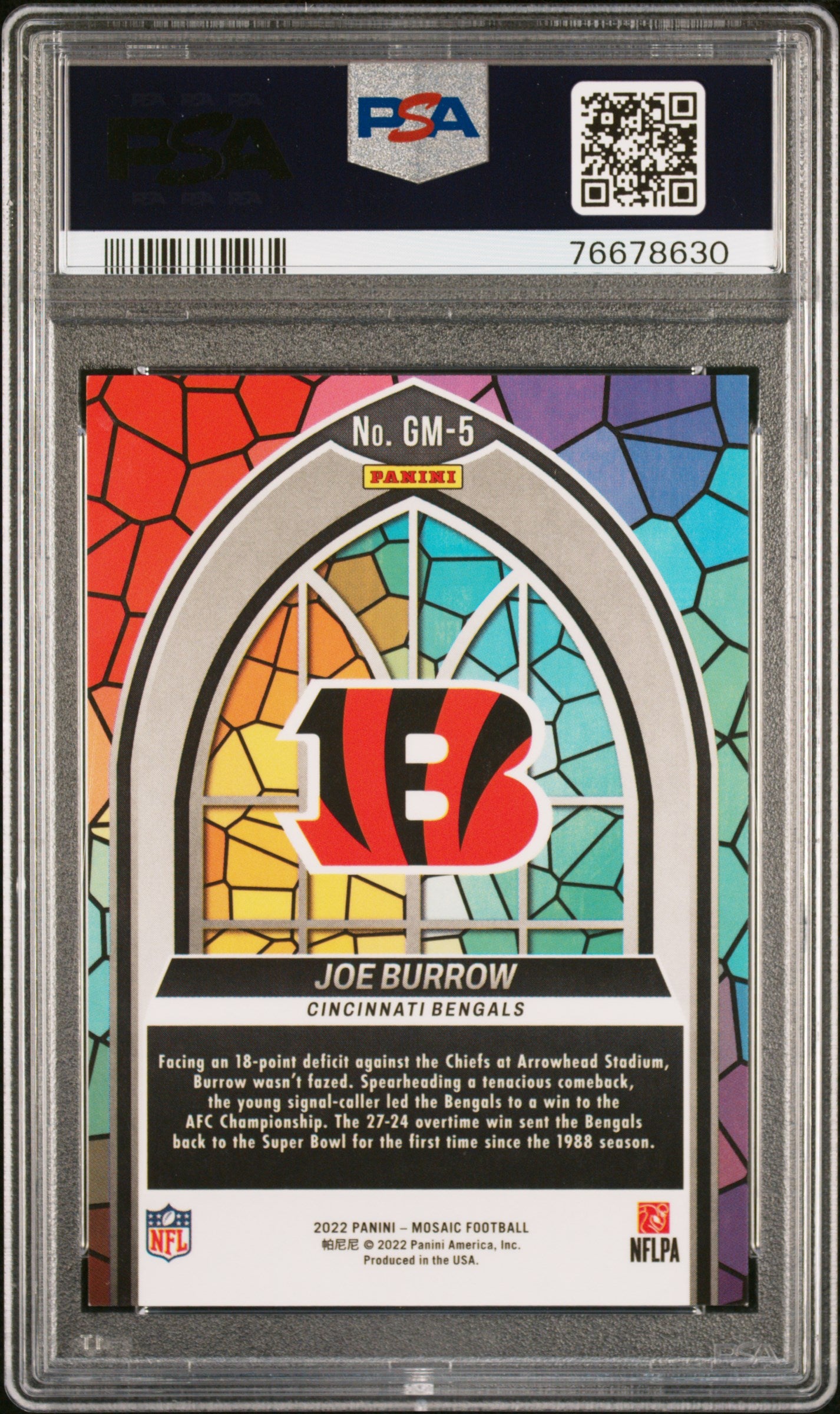 2022 Panini Mosaic Glass Mosaic #GM5 Joe Burrow Glass Mosaic PSA 9