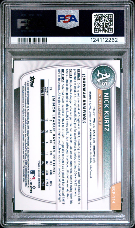 2025 Bowman Chrome Prospects #BCP114 Nick Kurtz Chrome Pros-Lava Ref PSA 10