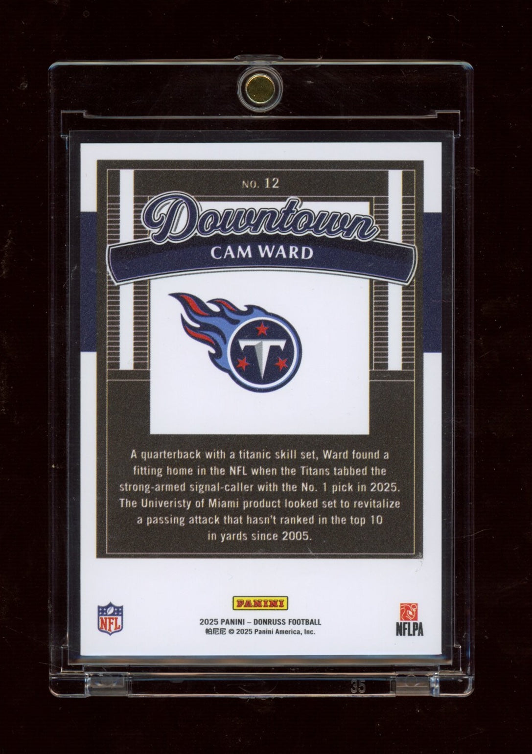 2025 Donruss #12 Cam Ward Downtown!