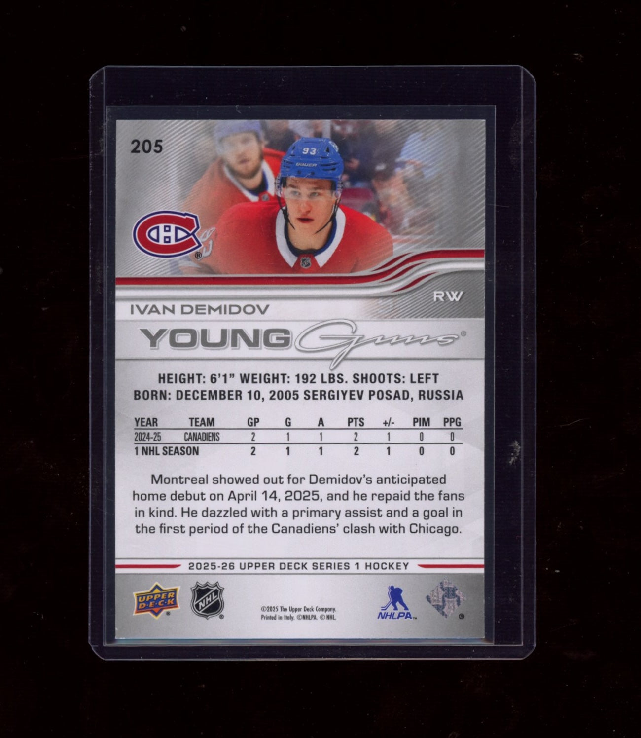 2025-26 Upper Deck #205 Ivan Demidov Young Guns Jumbos