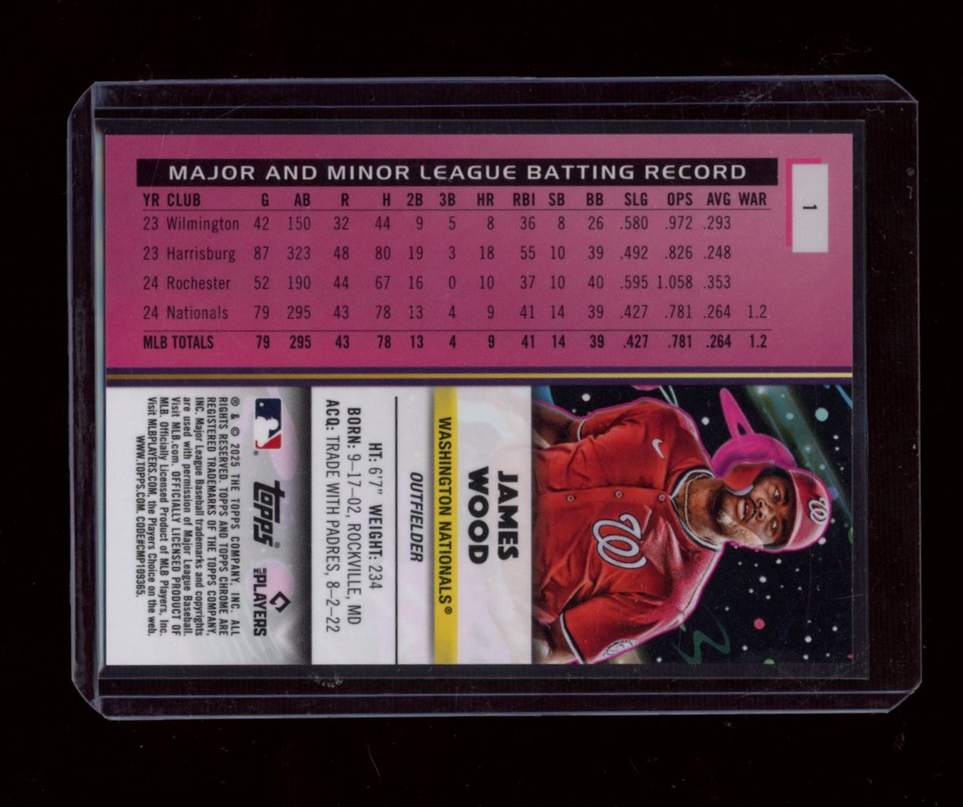 2025 Topps Chrome Cosmic #1 James Wood Gold Interstellar Refractor #/50