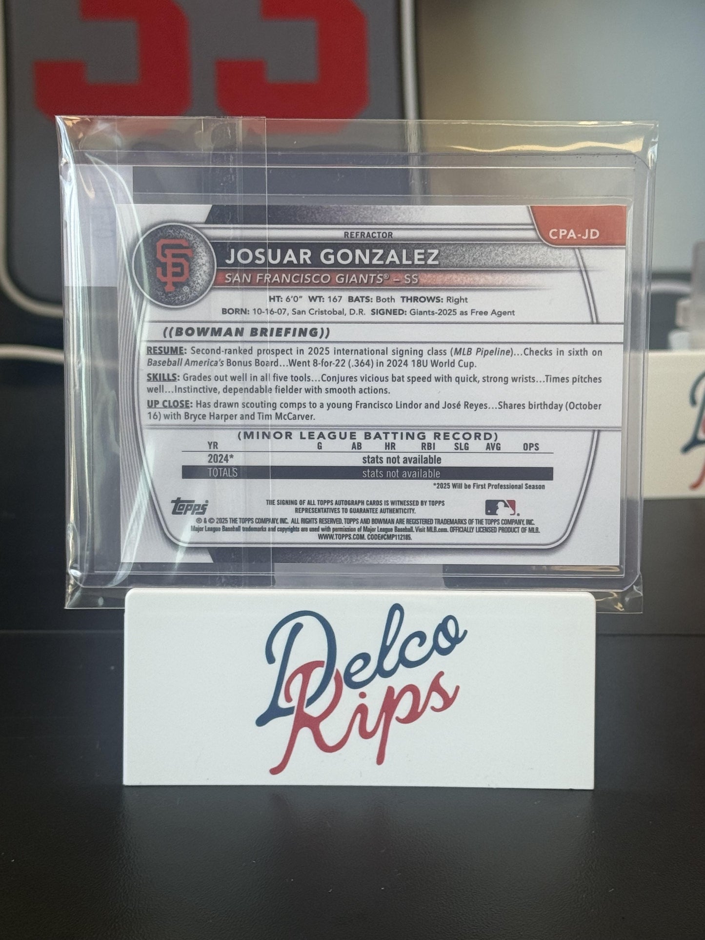 2025 Bowman Chrome #CPA-JD Josuar Gonzalez Prospect Autographs Refractor #/499