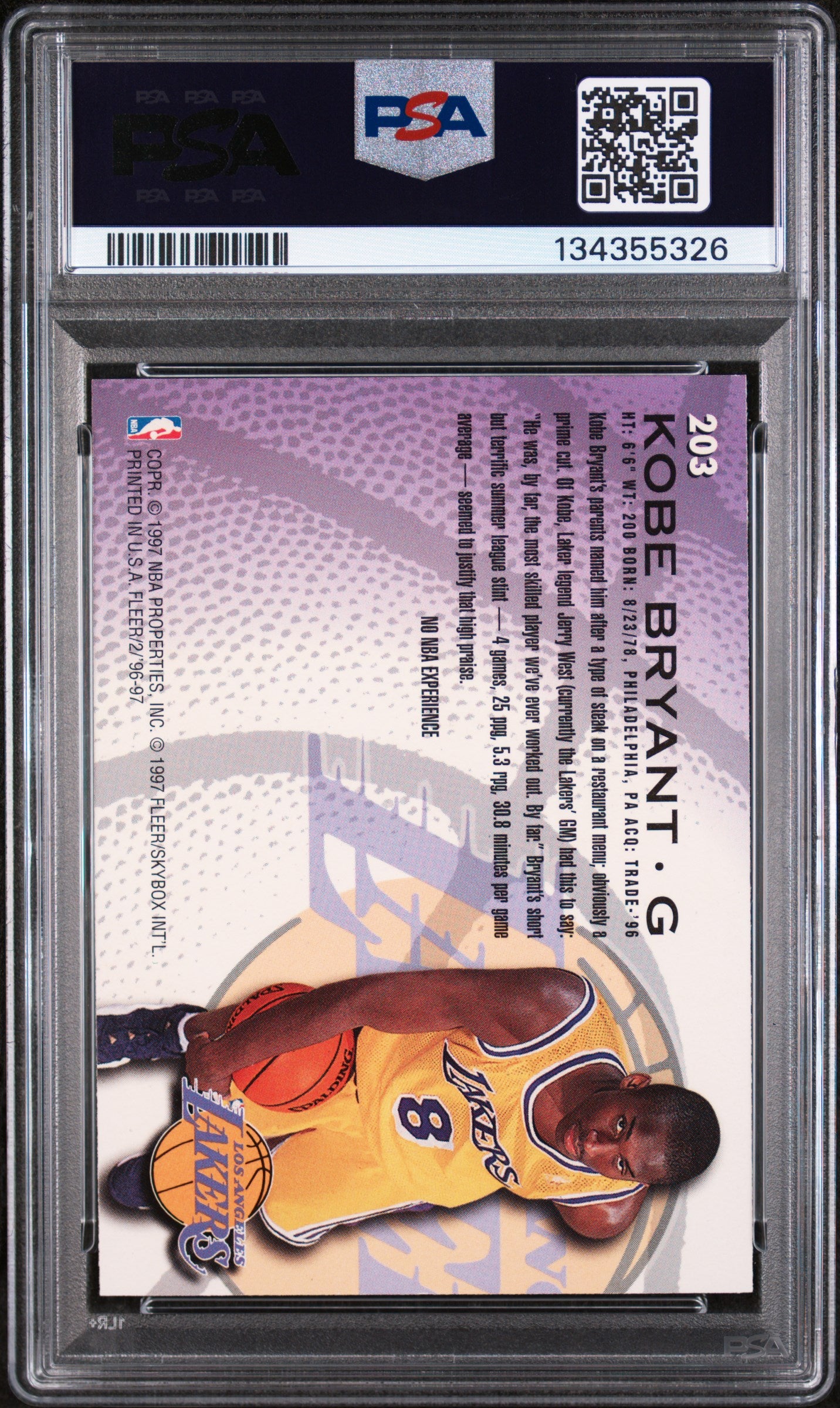 1996 Fleer #203 Kobe Bryant PSA 8