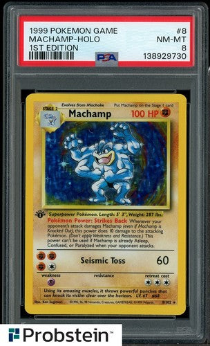 1999 Pokemon Game #8 Machamp-Holo 1st Edition PSA 8