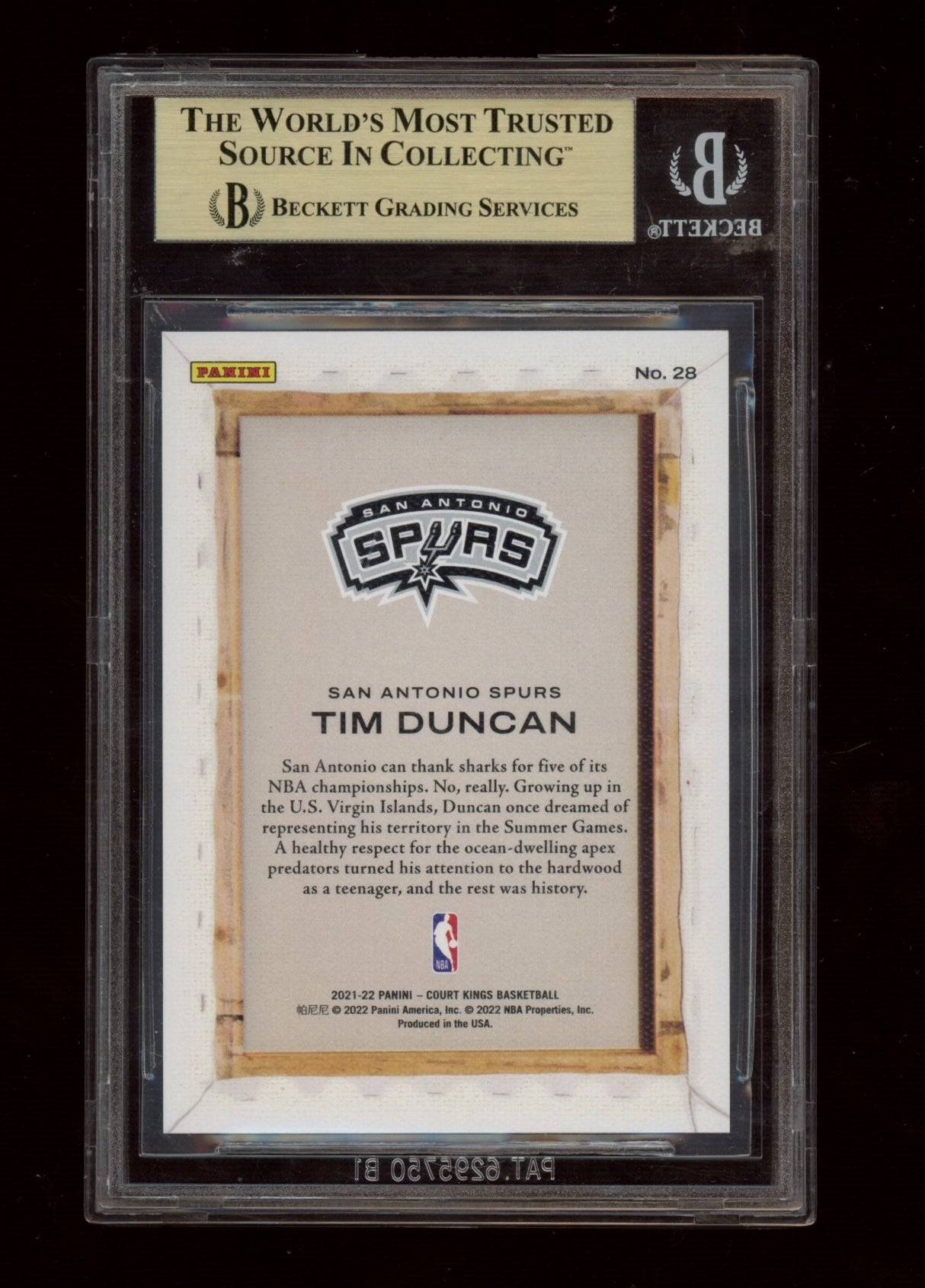 2021-22 Court Kings Blank Slate #28 Tim Duncan BGS 9.5