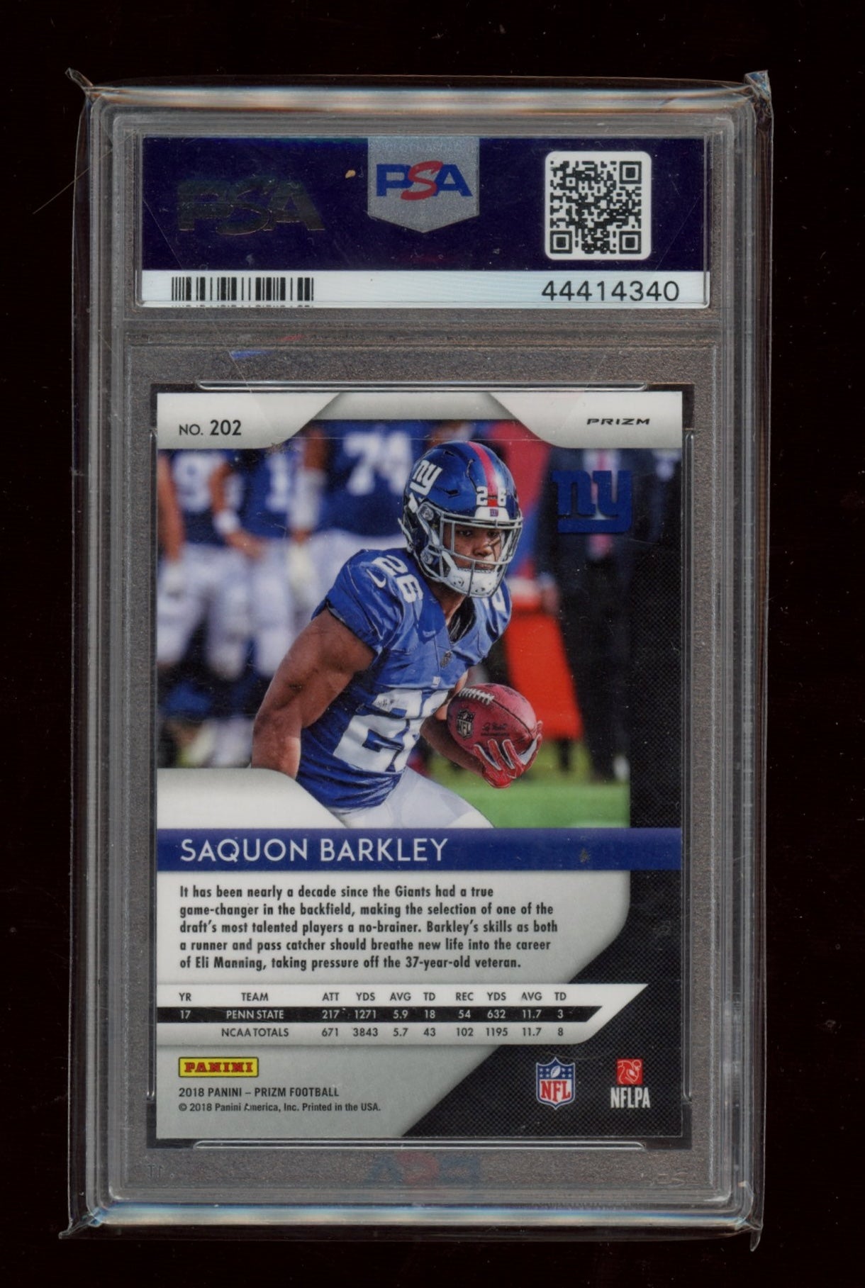 2018 Panini Prizm #202 Saquon Barkley Lazer Prizm PSA 9