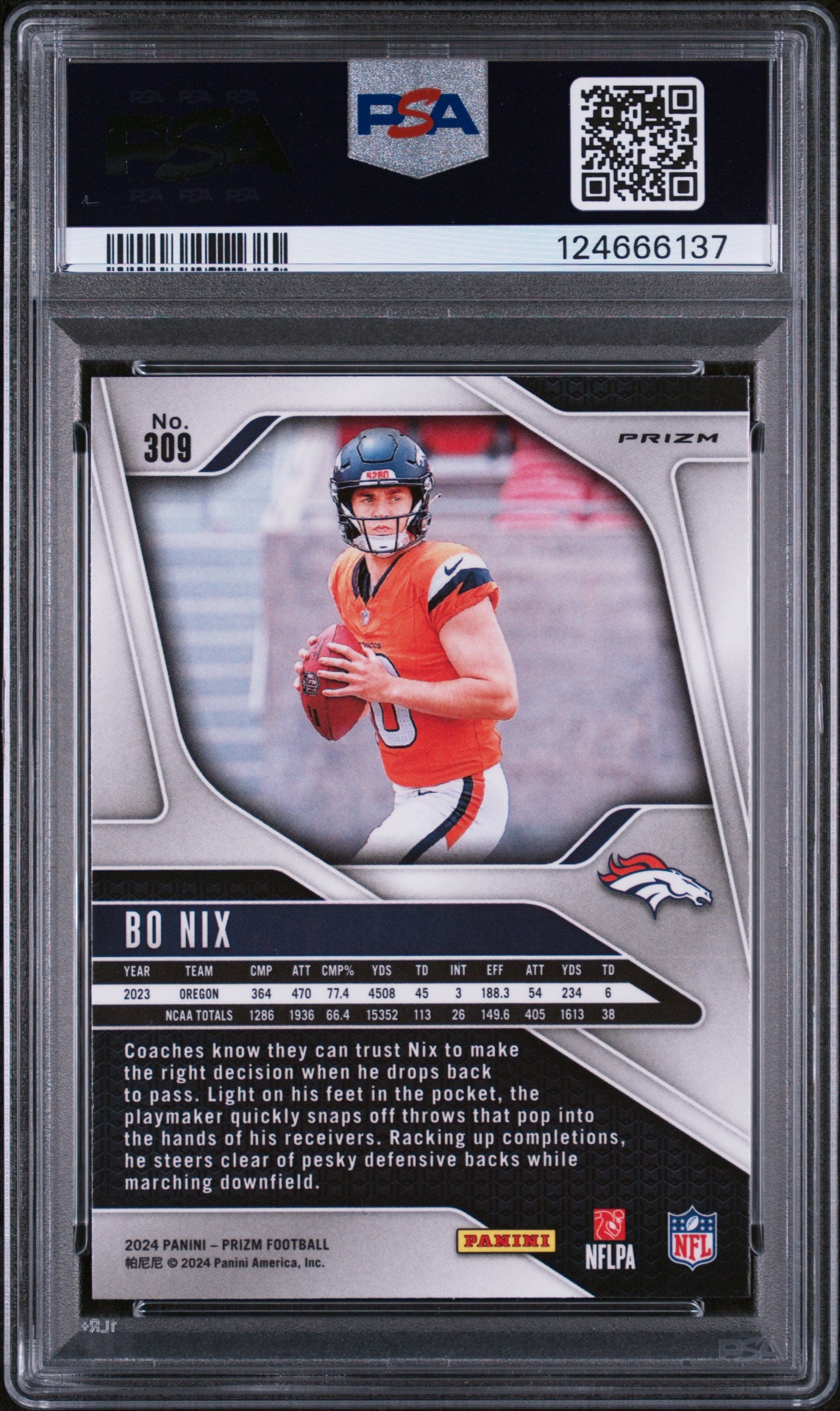 2024 Panini Prizm #309 Bo Nix Disco Prizm PSA 9
