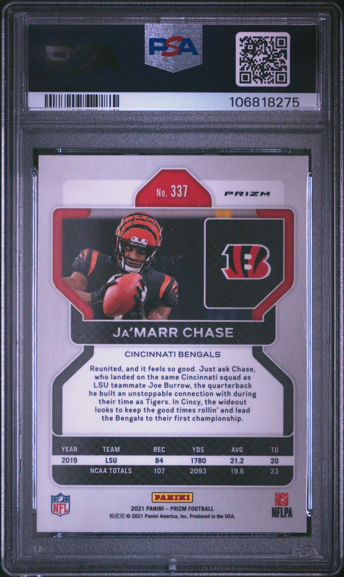 2021 Panini Prizm #337 Ja’marr Chase Red Ice PSA 9