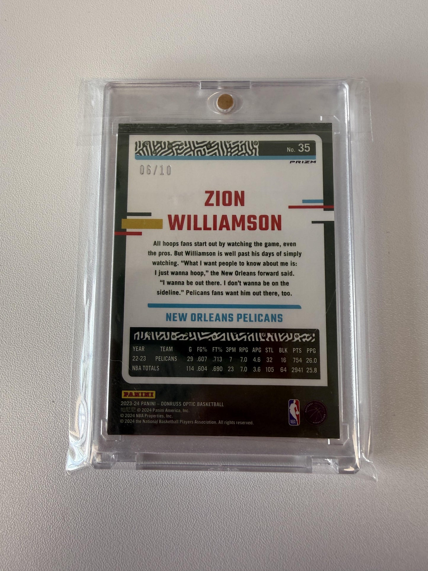 2023-24 Donruss Optic #35 Zion Williamson Gold Choice #/10