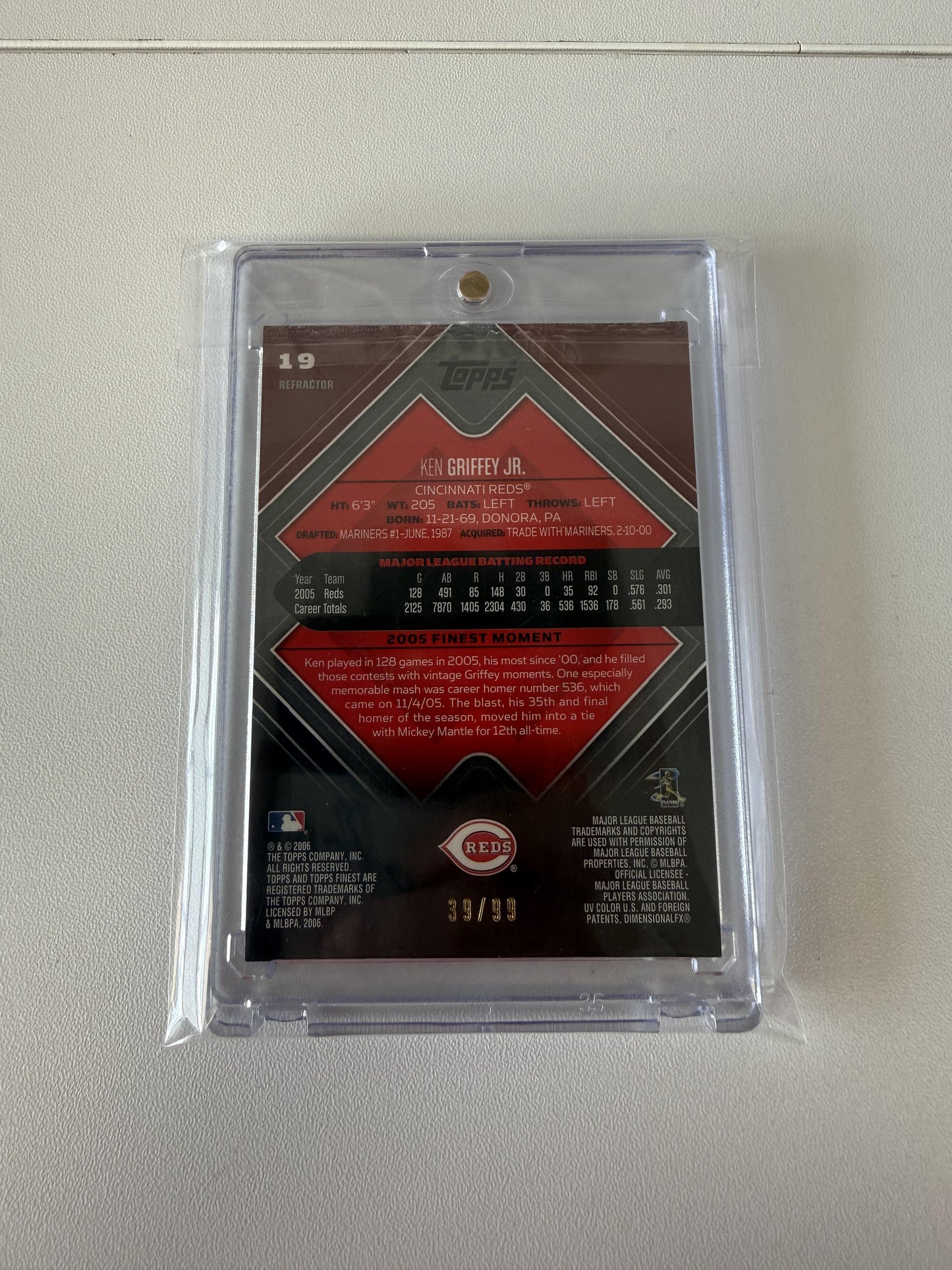 2006 Finest #19 Ken Griffey Jr. Refractors Black #/99