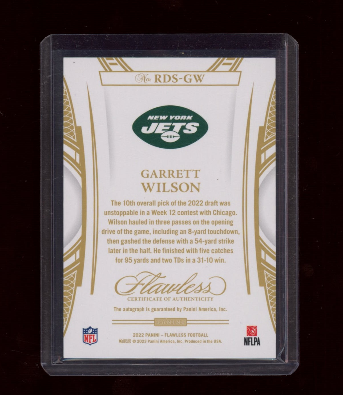 2022 Panini Flawless #RDS-GW Garrett Wilson Rookie Debut Signatures #/25