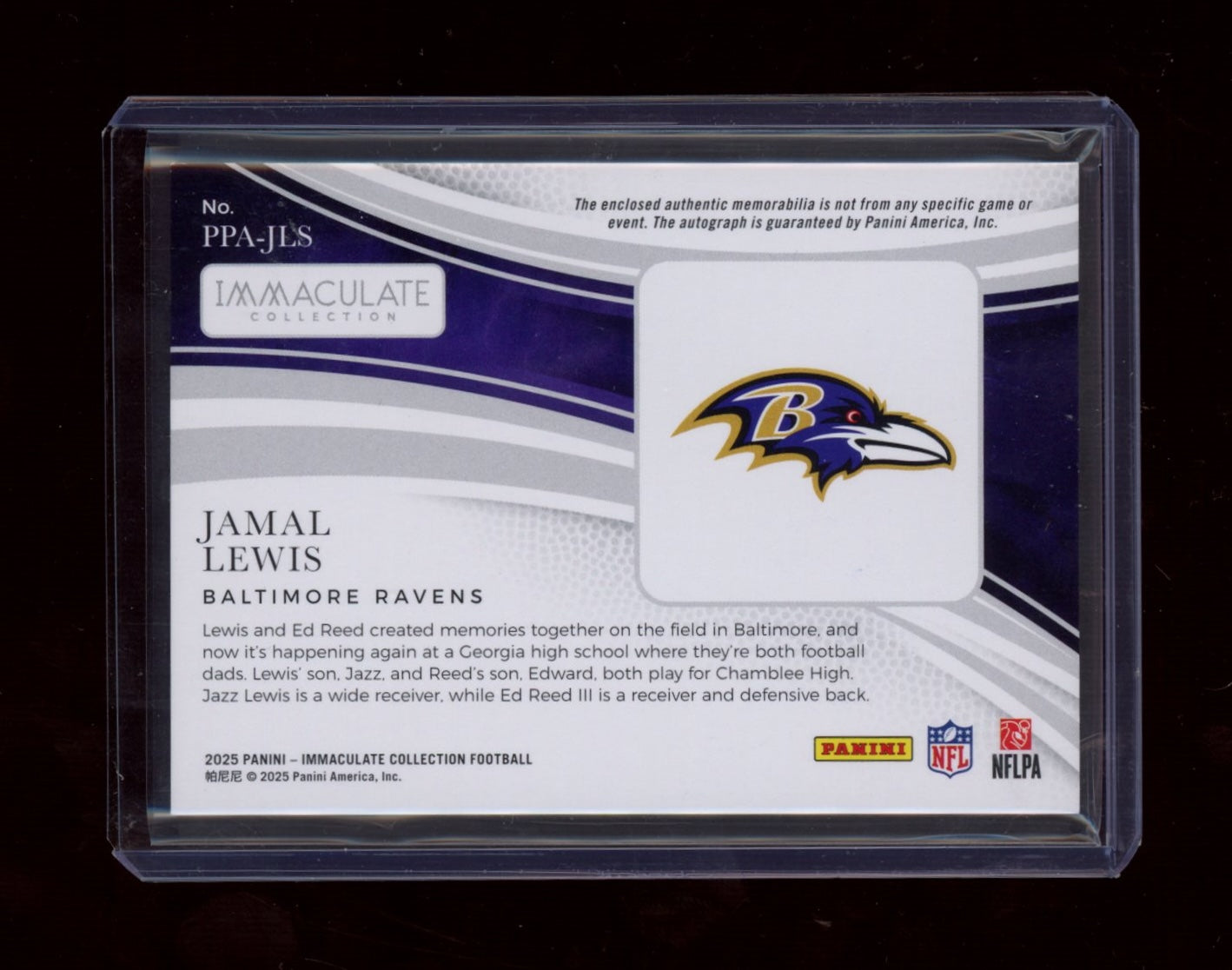 2025 Panini Immaculate #PPA-JLS Jamal Lewis Premium Patch Auto #/99