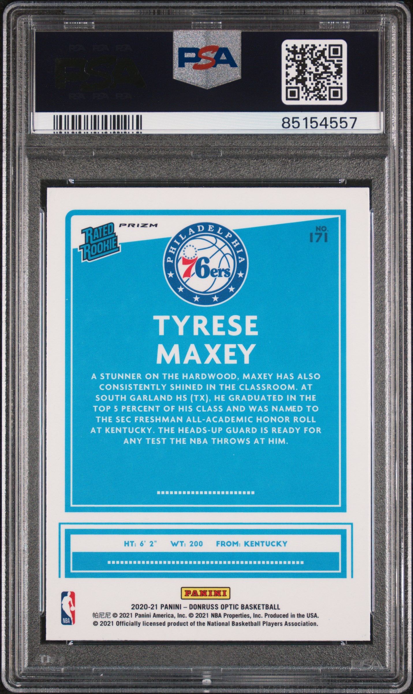 2020 Panini Donruss Optic #171 Tyrese Maxey Blue Velocity PSA 10