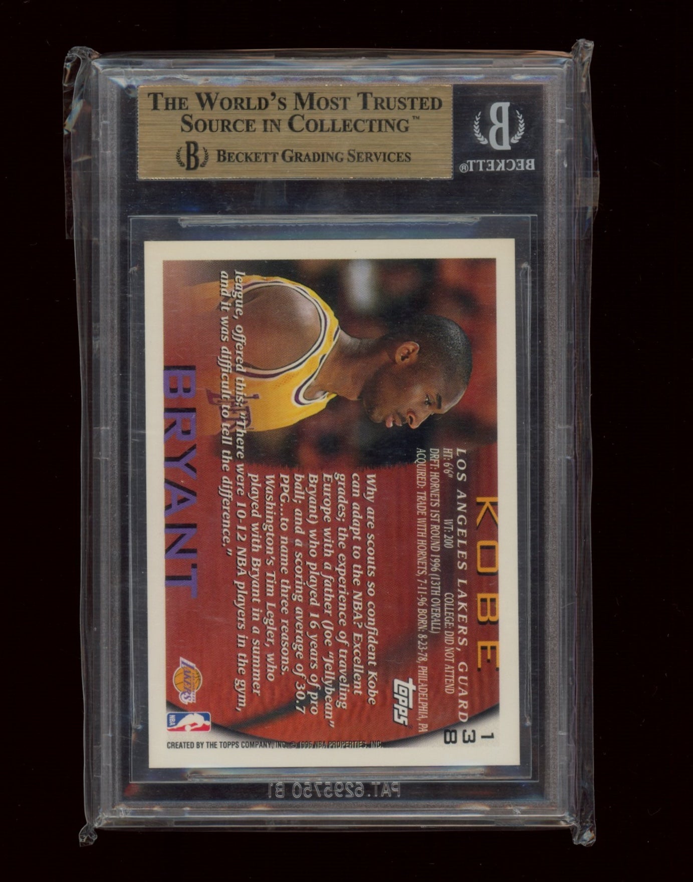 1996-97 Topps #138 Kobe Bryant BGS 9.5 TRUE GEM+