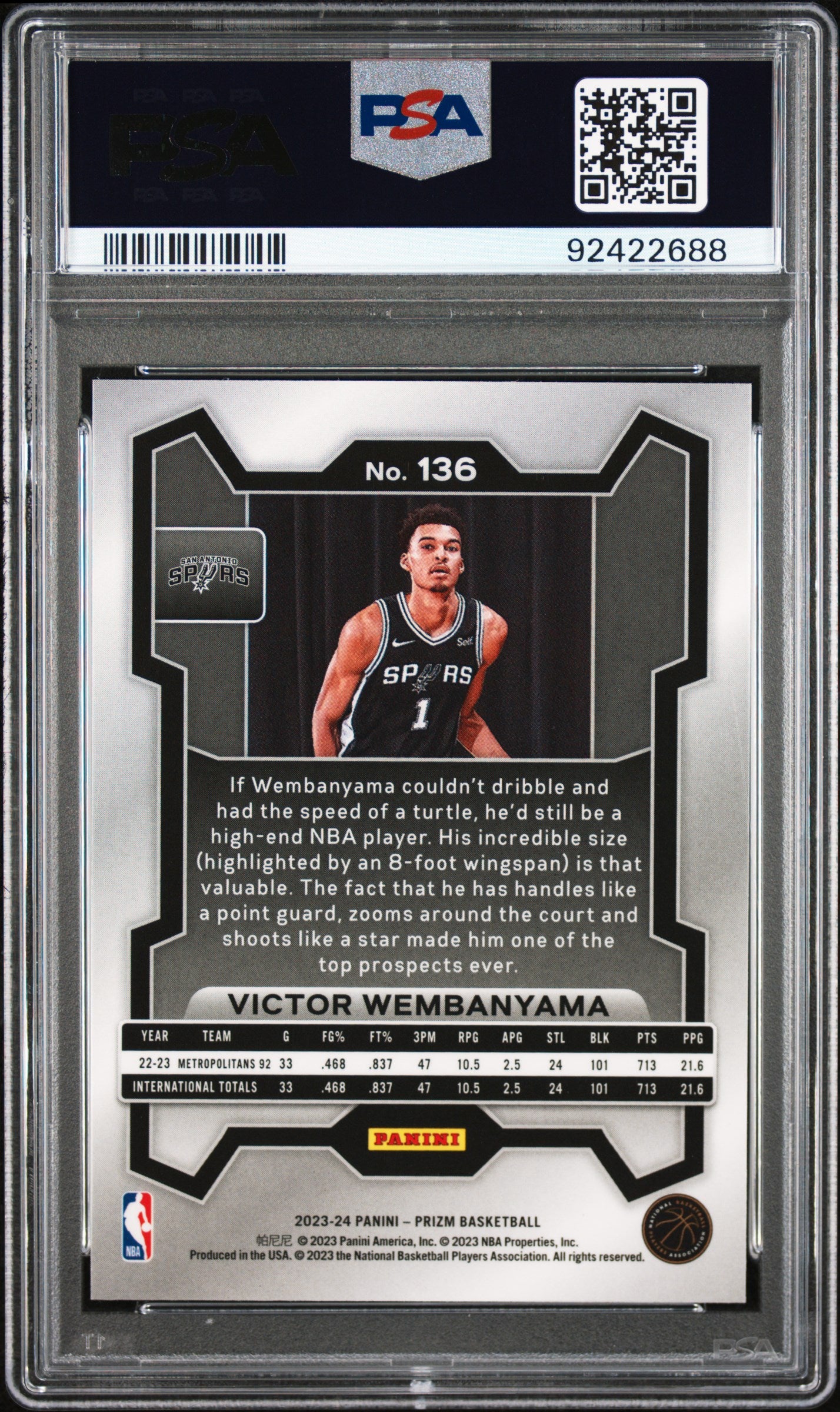 2023 Panini Prizm #136 Victor Wembanyama PSA 9