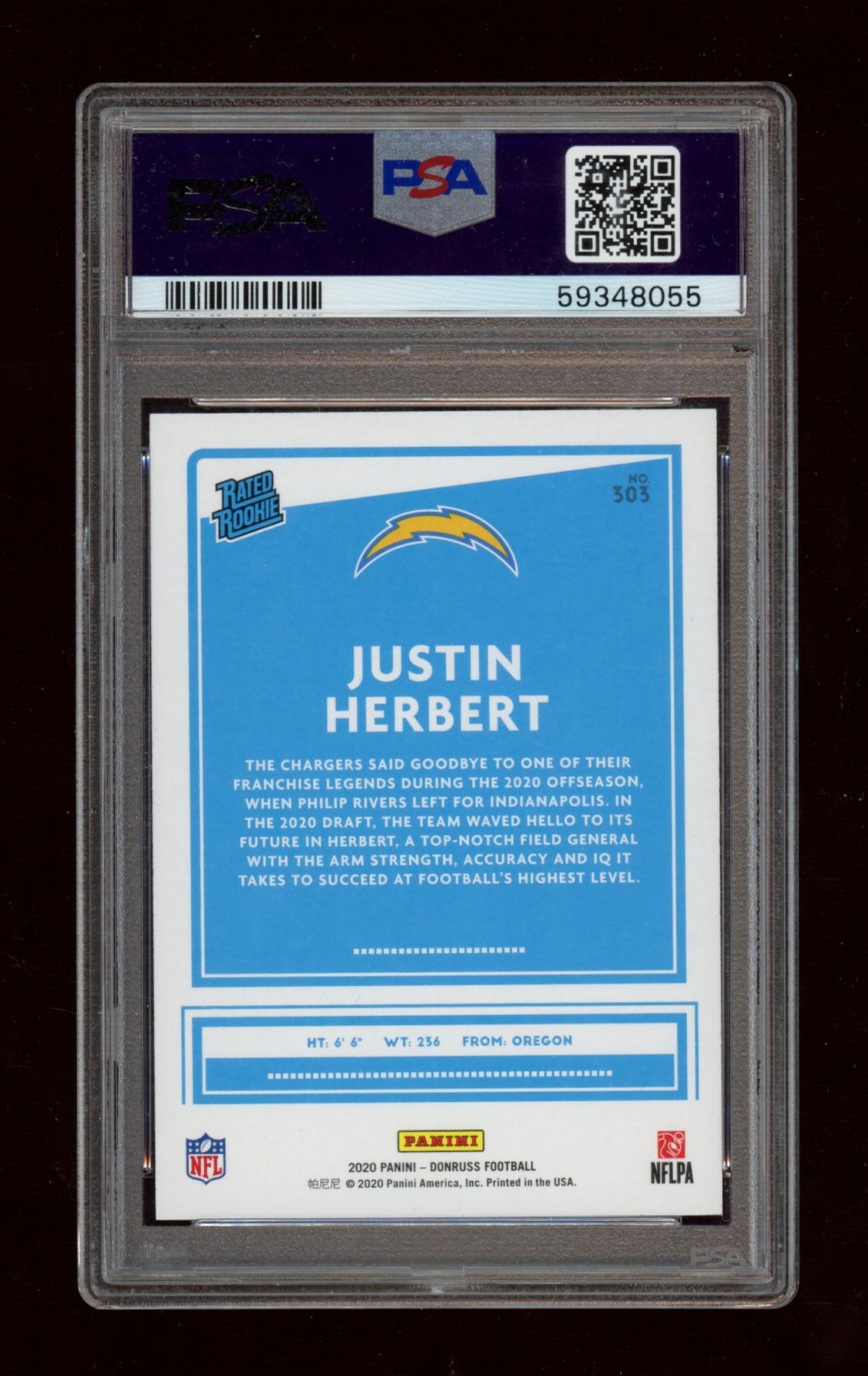 2020 Panini Donruss #303 Justin Herbert Green Press Proof PSA 9